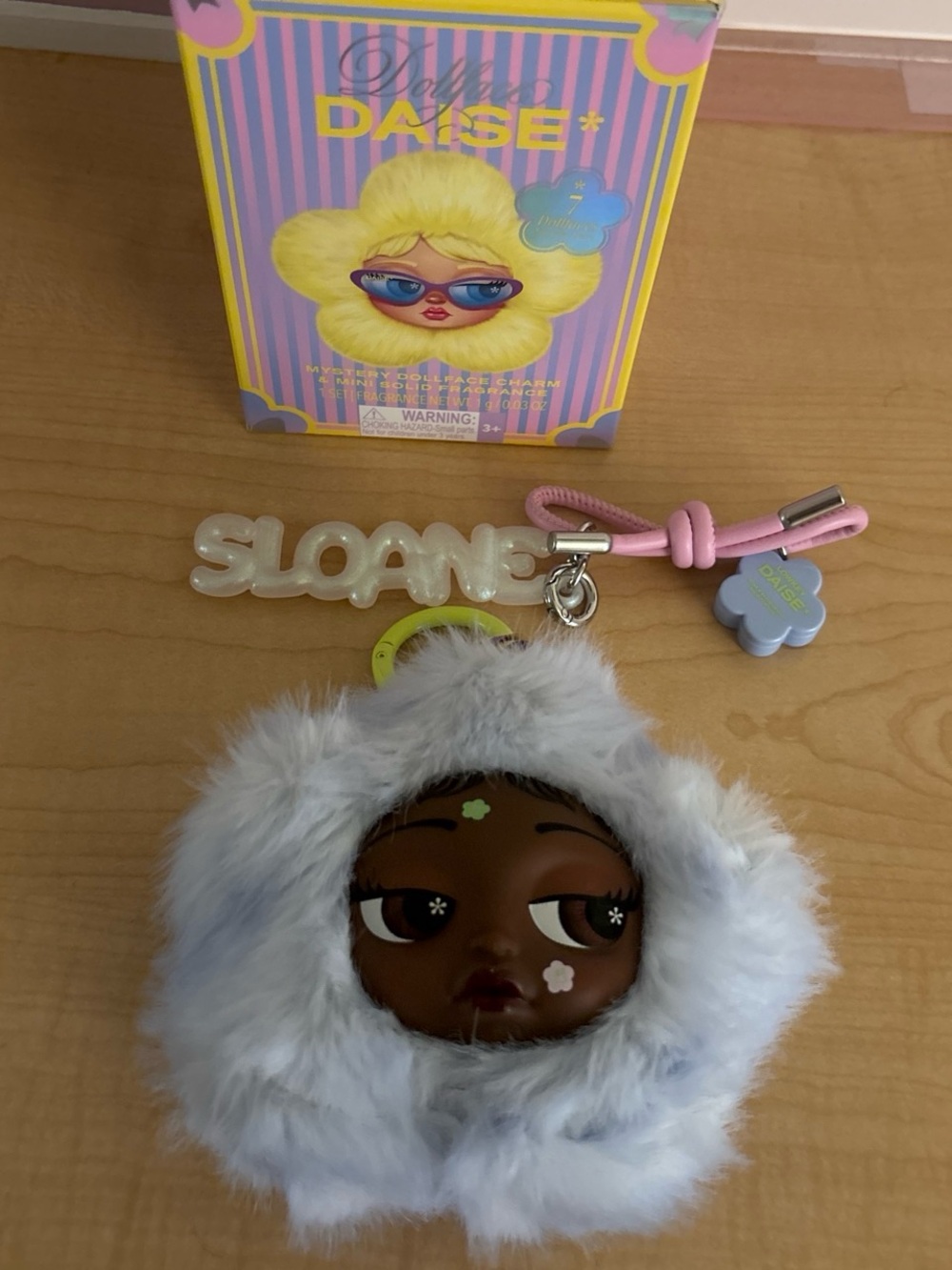 Daise Sloane Plush Keychain - Blue Faux Fur with Pink Fragrance Keychain